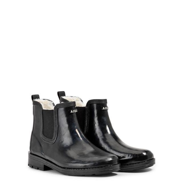 Aigle Carville W Fur Ankle Rain Boot, Noir, R1051